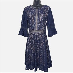 MissMay Lace Dress S Retro Gorgeous City navy blue 3/4 ruffle knee length